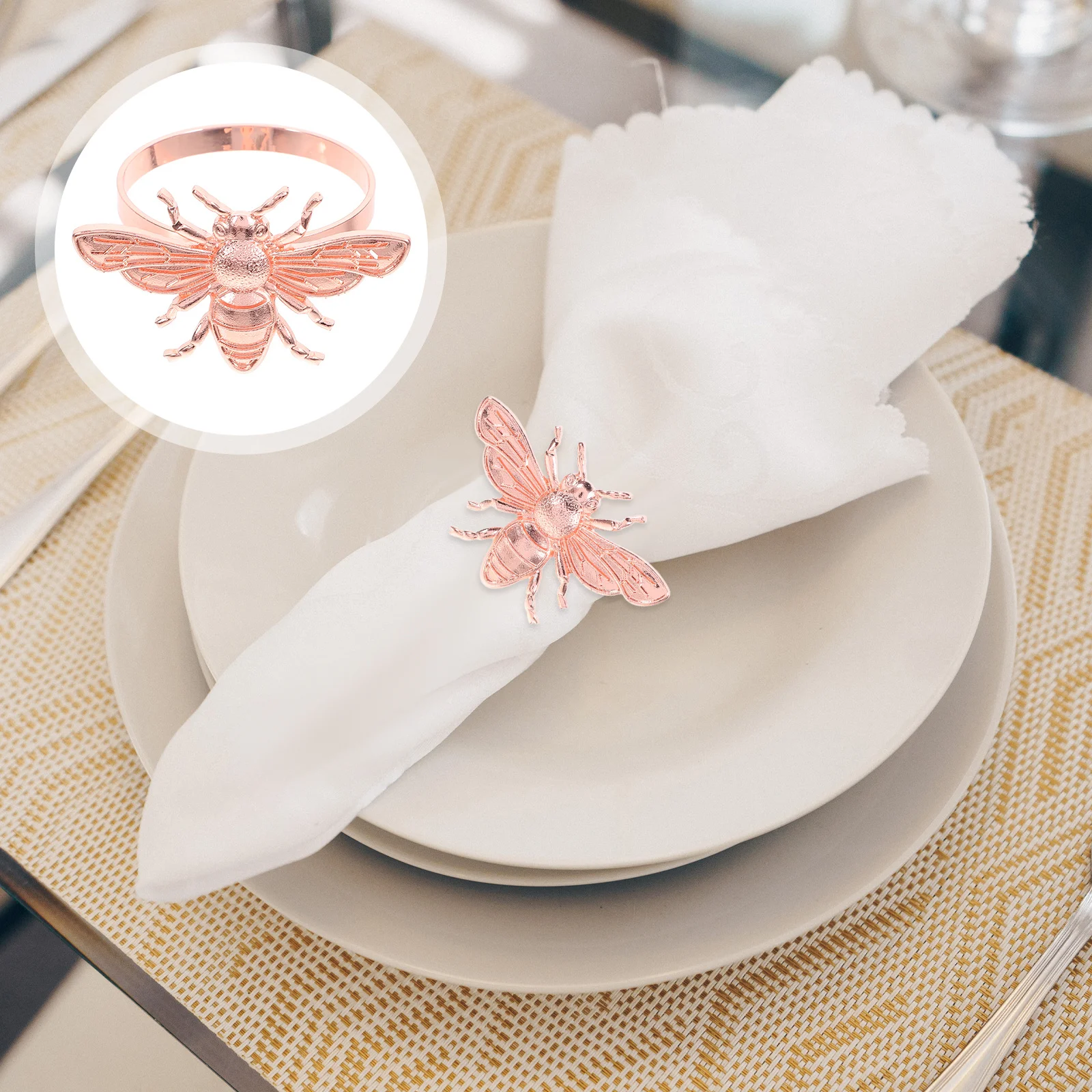 

6Pcs Bee Shaped Napkin Buckles Decorative Zinc Alloy Tableware Elegance Formal Events Casual Gatherings Napkin Rings