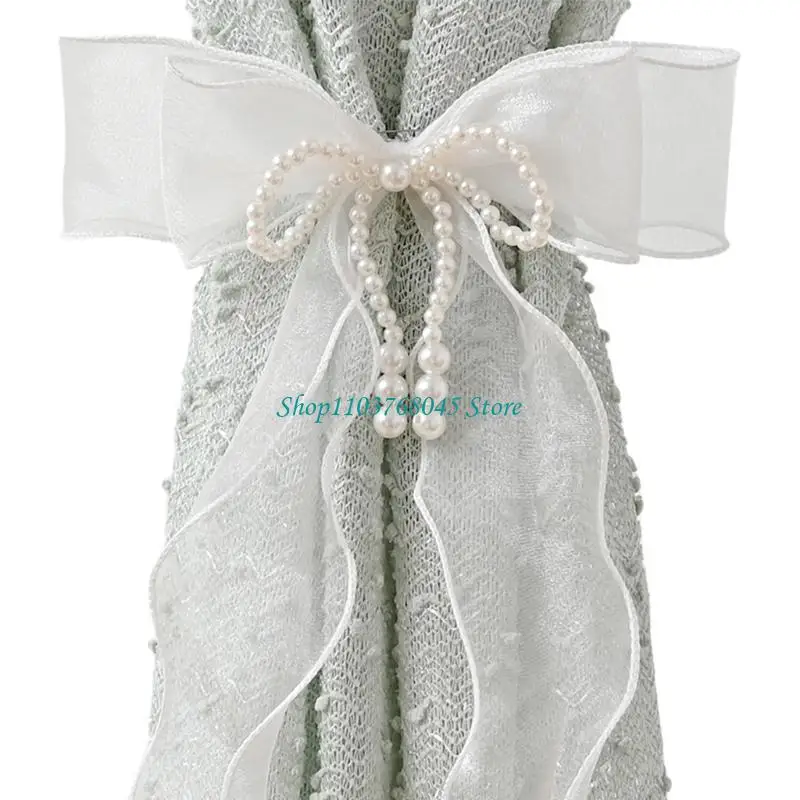 R53F 2Pieces Bowknot Curtain Tiebacks With Beaded Accent Perfect For Enhancing Room Aesthetic Functionality And Styles