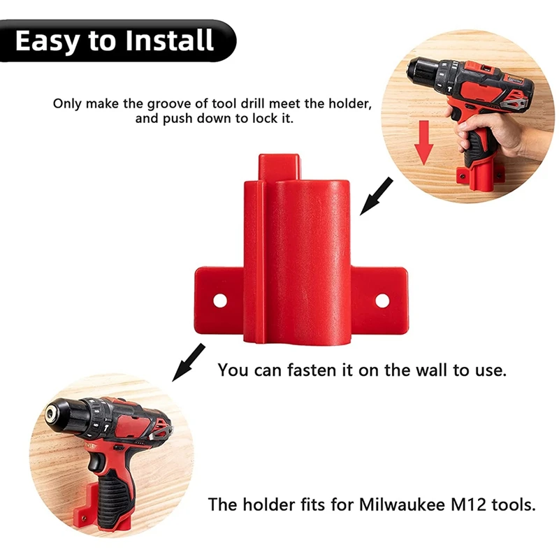 2 Packs Gereedschap Boor Mount Houder, fit Voor M12 12V Gereedschaphouder Dock Hanger Met 6 Schroeven (Rood)