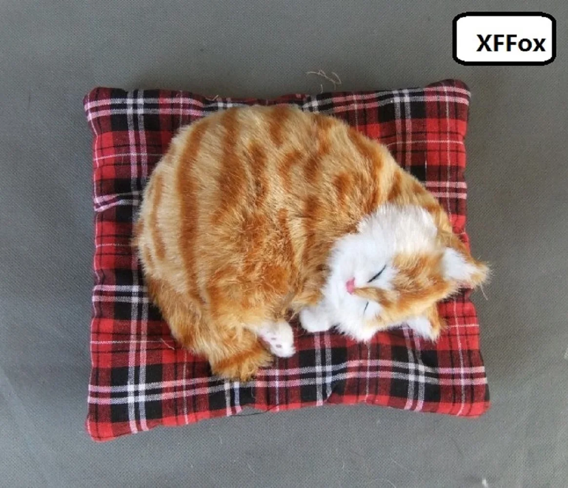 new real life sleeping cat model plastic&furs cute simulation yellow cat gift about 18x13cm xf1248