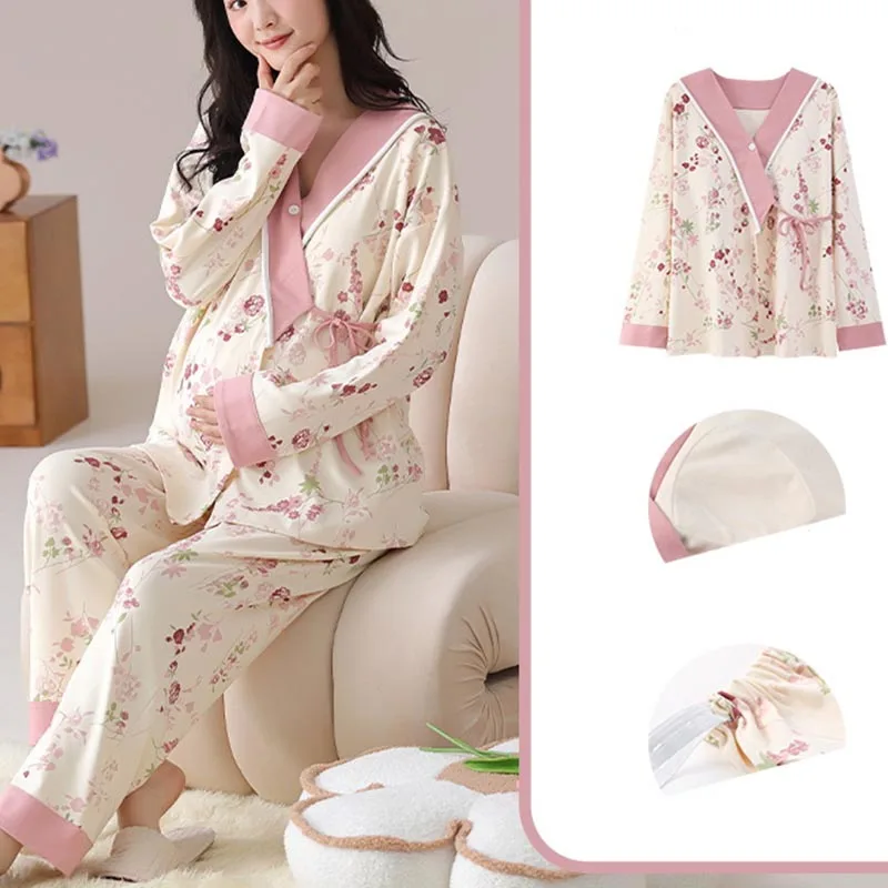 Пижамы для беременных на осень и зиму, послеродовые впитывающие пот пижамы для беременных, регулируемая домашняя одежда для грудного вскармливания