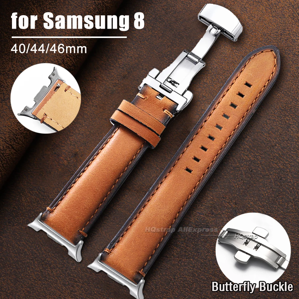 Nouveau bracelet en cuir vintage pour Samsung Galaxy Watch 8 Classic 46 mm, bracelet pour Galaxy Watch 8 44 mm 40 mm, bracelet de remplacement