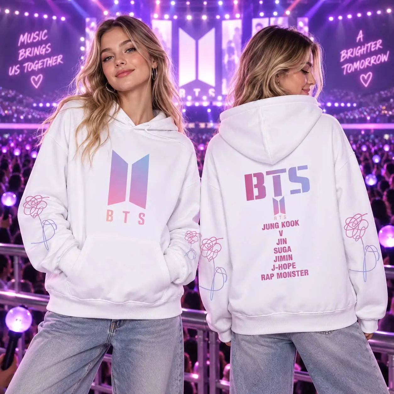 BTS Gradient Logo Hoodie Men Women Member Names Print Hooded Pullover Sweatshirt Kpop Fans Casual Streetwear Tops