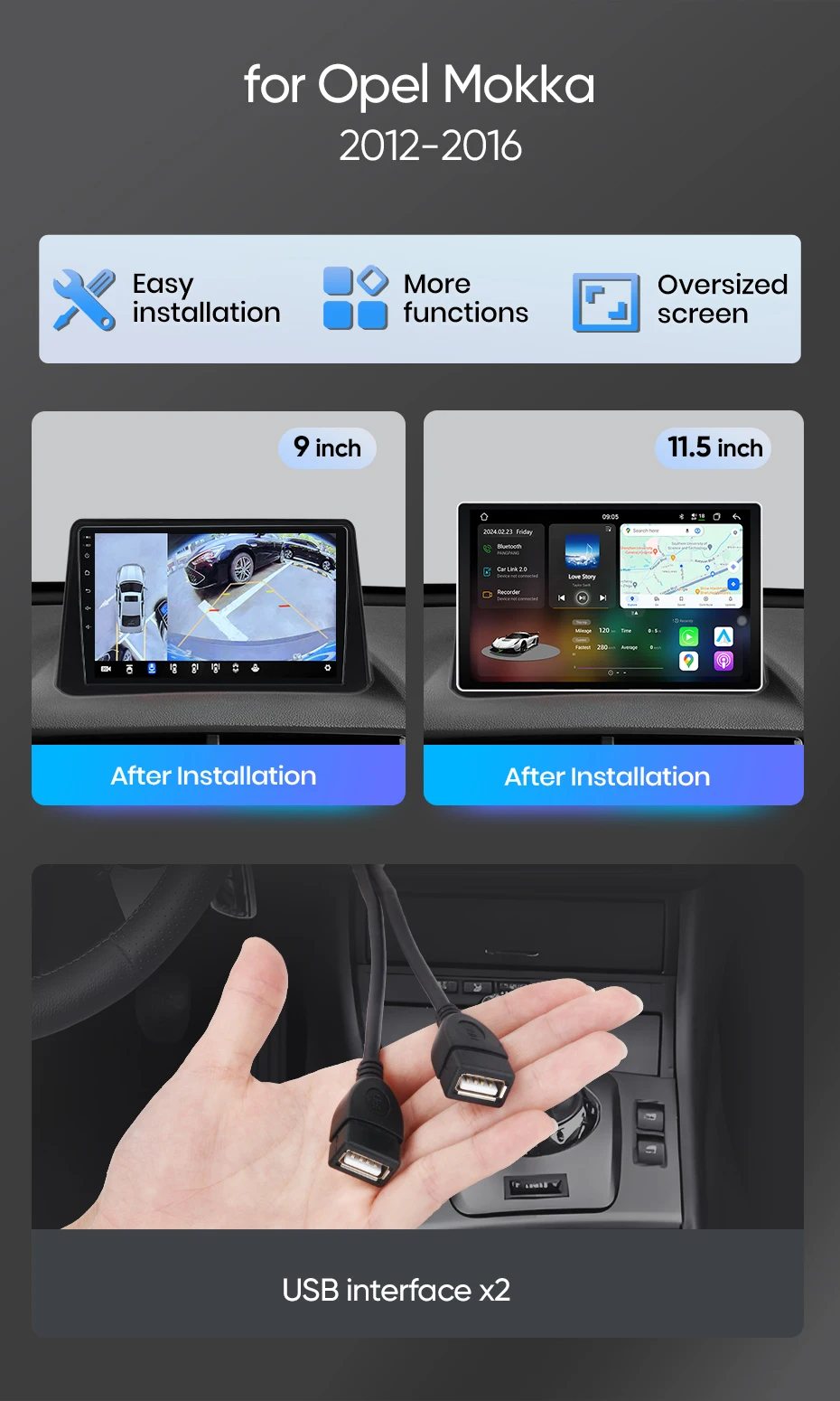 Junsun CarPlay Android 15 Autoradio für Opel Mokka 2012-2016 360-Grad-Kamera Auto-Intelligentes System RDS BT DSP 2-DIN-Autoradio – Detail 1