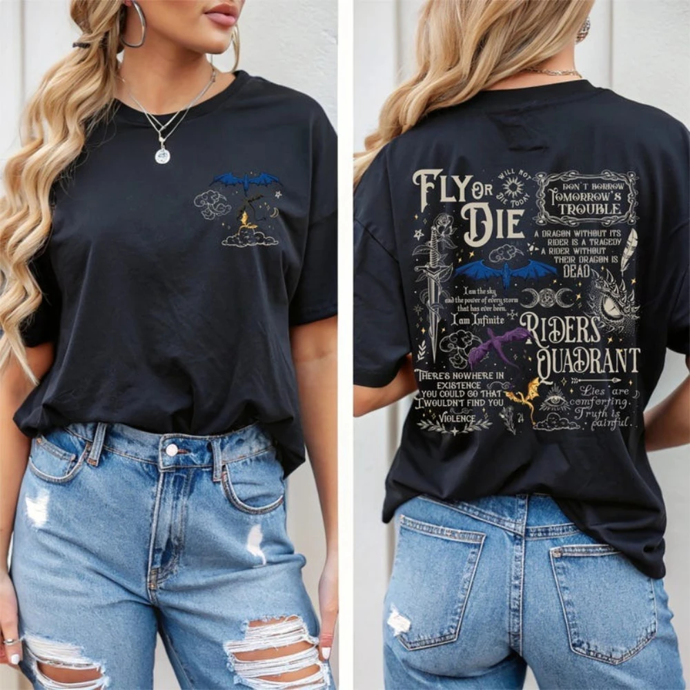 Fourth Wing Shirt Fly or Die Tee Basgiath War College Dragon Rider T-Shirt Violet Sorrengail Fantasy Book Lover Gift Women Tops