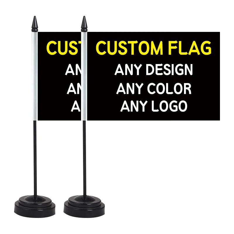 Customized Office Desk Flag Set - Personalized 8.3x5.5-inch desktop flag with solid plastic flagpole including base