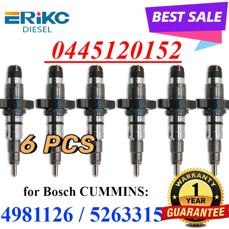 6PCS 0445120152 Auto Fuel Injector 4981126 0 445 120 152 New Engine Sprayer for Bosch Cummins5263315 4981126