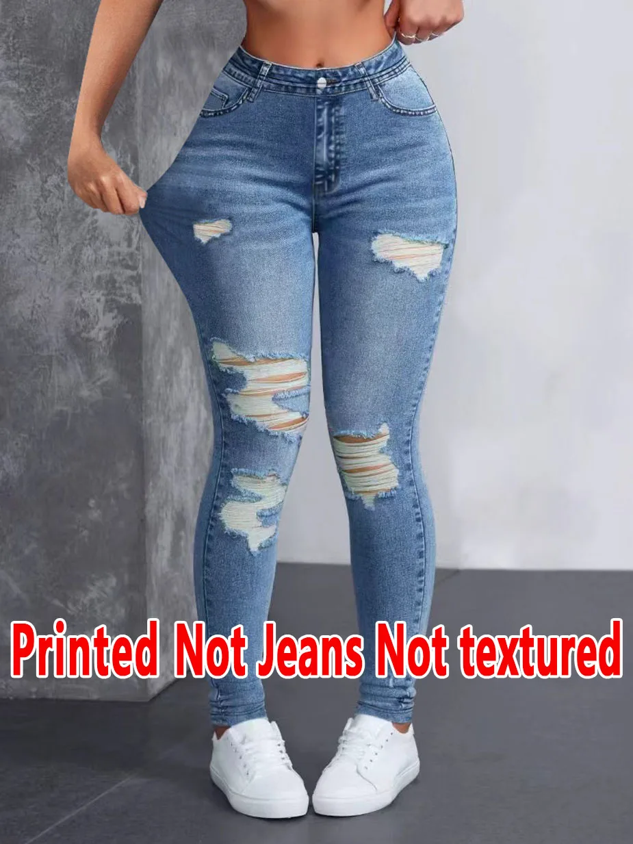 5757  Ladies Printed Tight Pants Non- Denim Fabric Cowgirl Hole Print Base Pants Wearable All Seasons