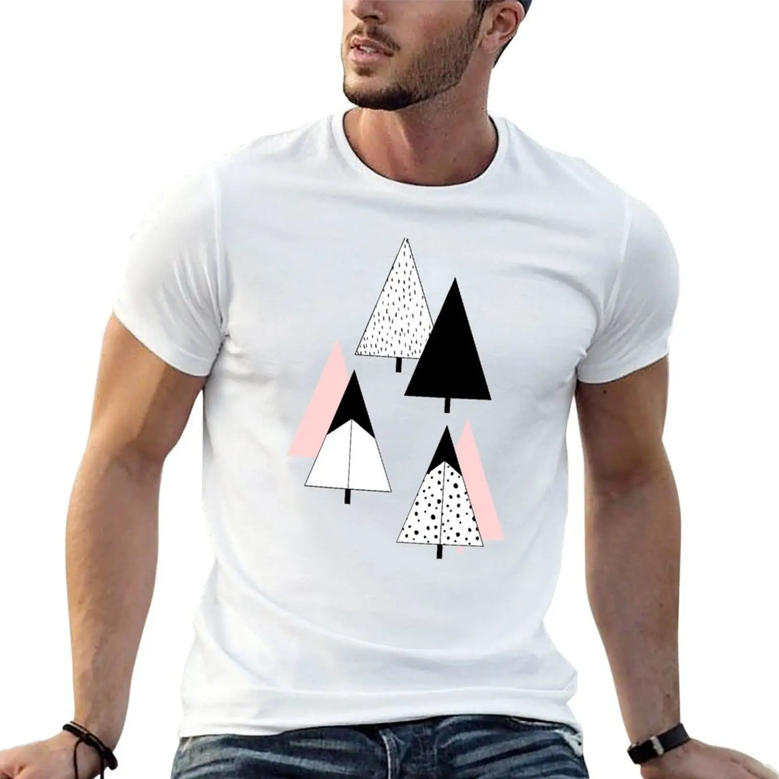 

Pine Trees Pink T-Shirt anime t shirts oversize man t shirt cotton high quality t shirt for man T-shirt