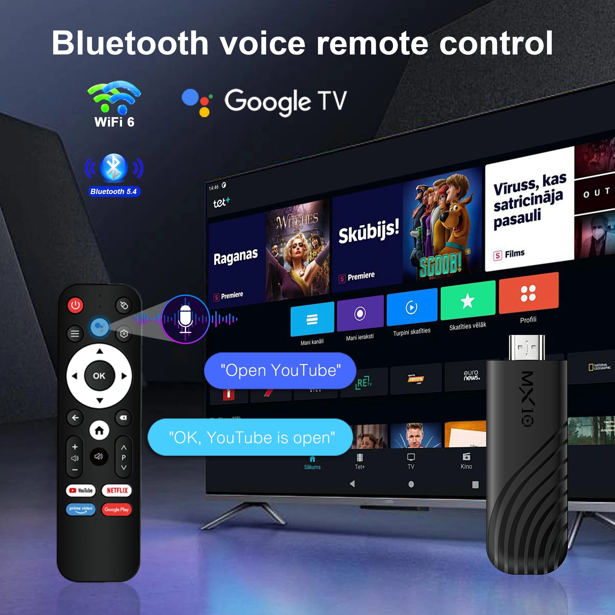 Portable TV Stick MX10 Stick Smart Media Player Android 13 8G 128G WiFi6 BT5.4 Voice Remote Control for HD Television view 5