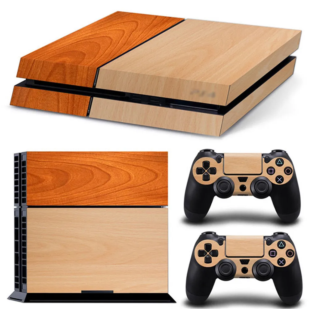 wood designs For PS4 Console and 2 Controllers Skin Sticker PS4 Wood Grain Protective Vinyl Wrap Cover Full Set