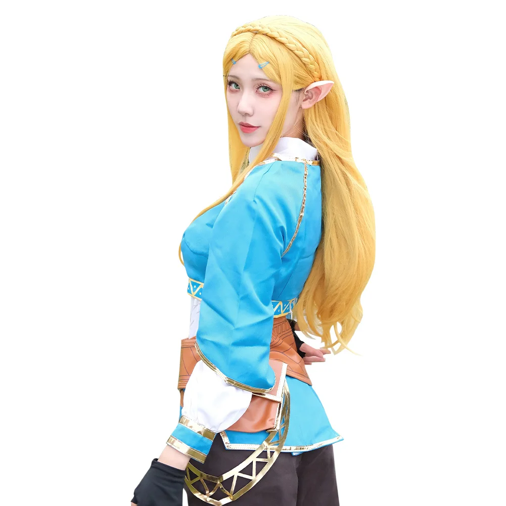 女性のためのかつら付きzeldarコスプレ衣装、王国の涙、プリンセスリンクドレス、紫、ファンタシア、ハロウィーンのスーツ