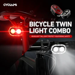 CYCLAMI CY300T Front Rear Bike Lights Flashlight Rechargeable Smart Brake Sensing for Bicycle Lighting Set Cycling Accessories