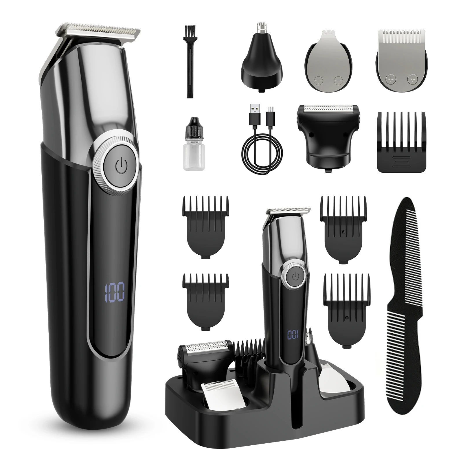 

Beard Trimmer for Men 5 in 1 Hair Clippers Kit Precision Cordless Grooming Kit Waterproof IPX6 for Beard Hair Nose Foil Razor