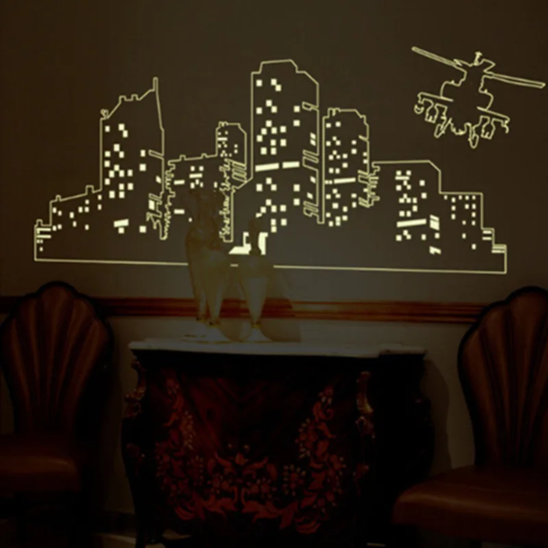 QT-0083 Luminous  City Of The Night Sky Wall Sticker Art Mural Waterproof Wall Stickers Home Decor living room Glow in the Dark