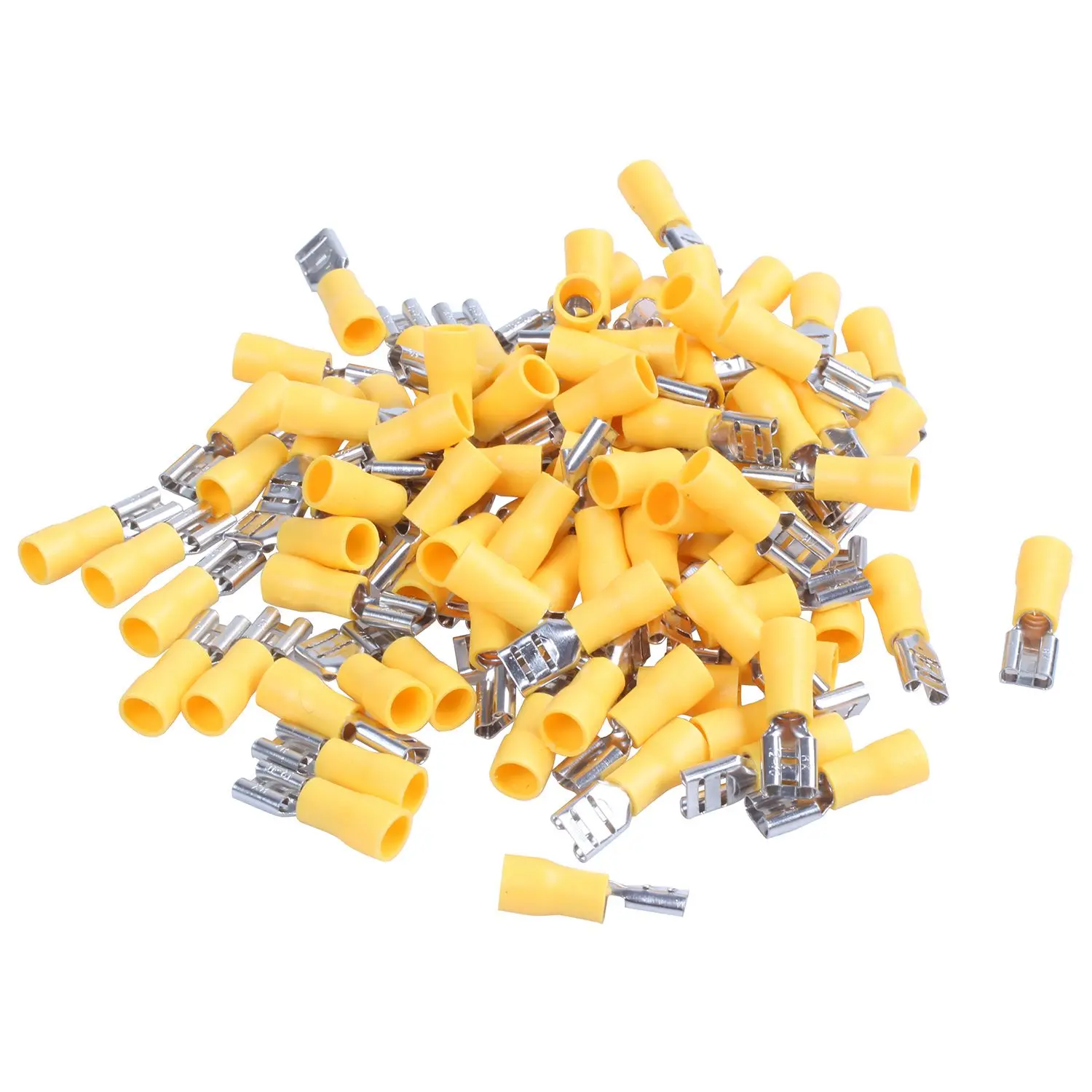 100Pcs 24A Insulated 12-10AWG Female Spade Terminal Crimp Wire Connectors Yellow