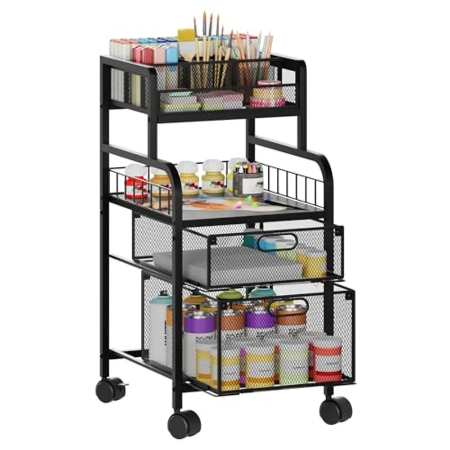 

Rolling Cart with Drawers - Metal Craft Cart with Wheels, DIY Divider and Wood Shelf, Art Supply Organizer for Under Desk Stora