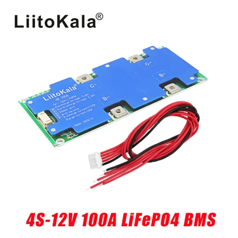 LiitoKala-Lithium Iron Phosphate Battery Protection Circuit Board, BMS, LiFePO4, carregamento equilibrado, 4S, 12V, 100A