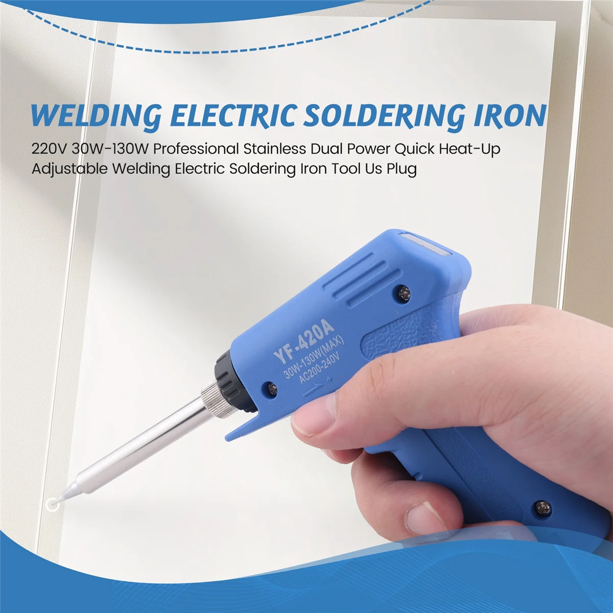 ABLJ220V 30W-130W profesional inoxidable doble potencia calentamiento rápido soldadura ajustable soldador eléctrico herramienta enchufe estadounidense