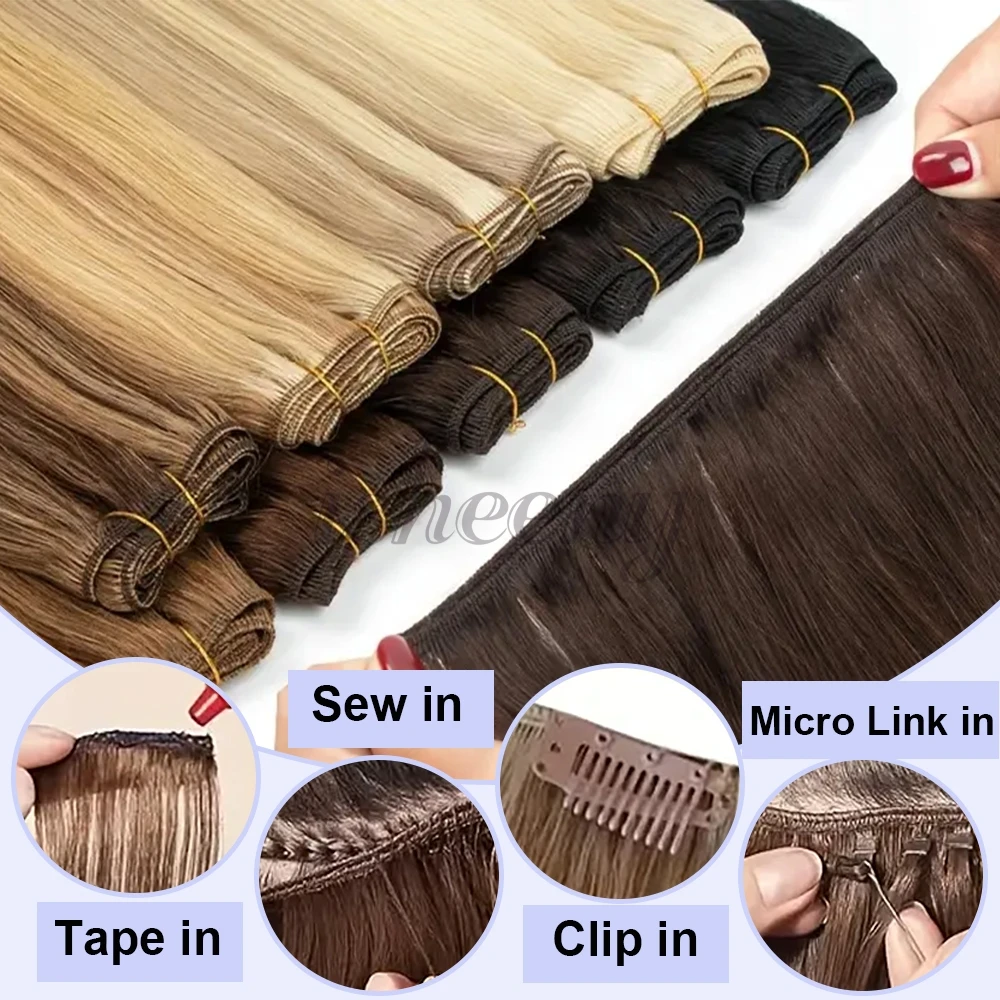 Double Sew in Weft Hair Extensions 12-22 Inches Natural Straight Machine-Remy Hair Bundles 50g/pack For Women