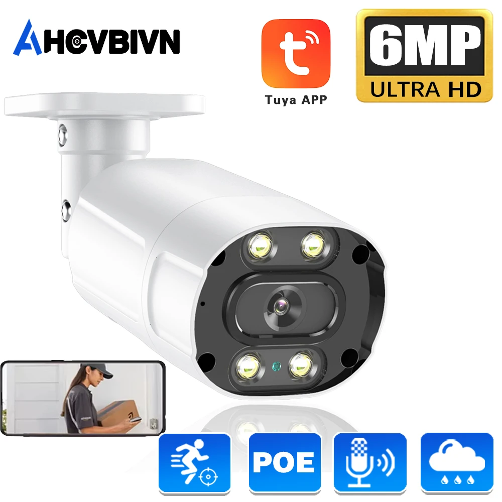 

Tuya 6MP HD IP Camera POE Outdoor IP66 Waterproof CCTV Camera Motion Detection Color Night Vision Security protection
