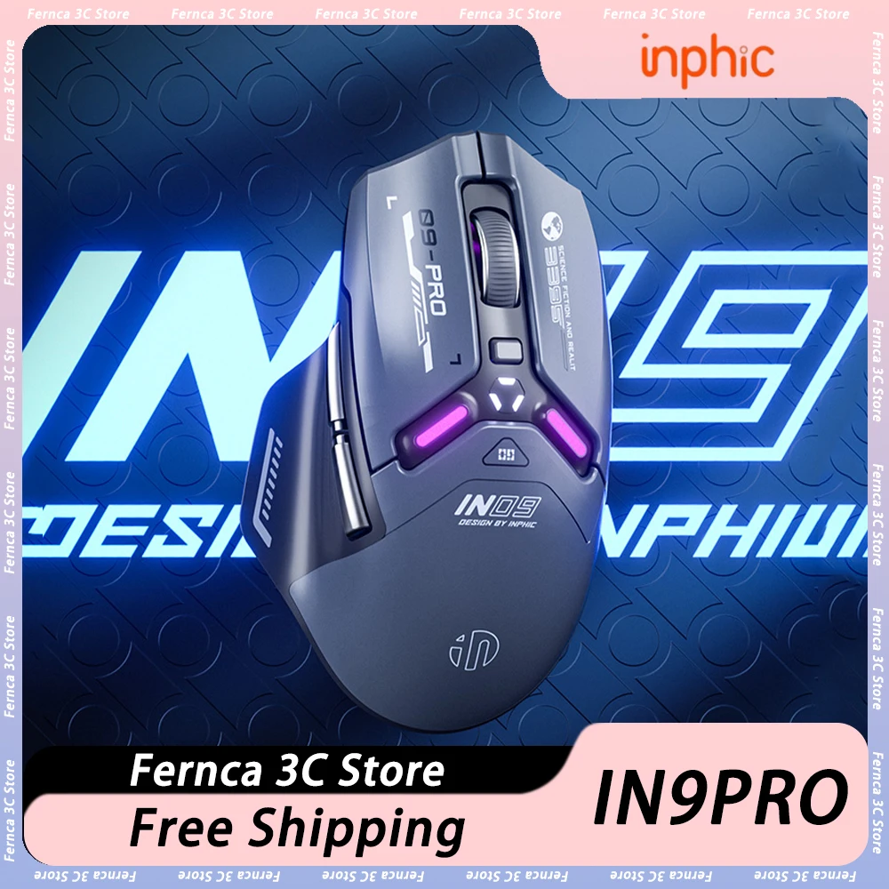 

Inphic In9pro Wireless Mouse Three Mode 8K Low Latency PAW3395 Sensor RGB 500mAh Gaming Mouse Ergonomic Pc Gamer Accessory Gift