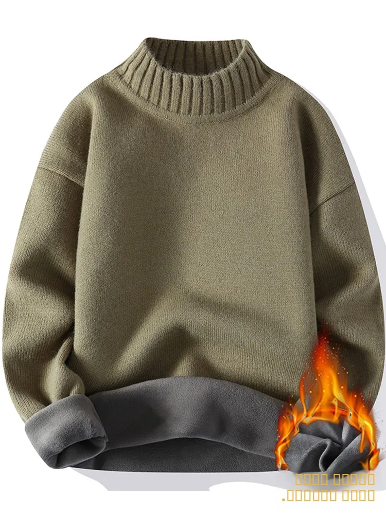 

Утепленный мужской вязаный свитер с высоким воротником для осени и зимы, модный теплый шерстяной базовый слой для подростков