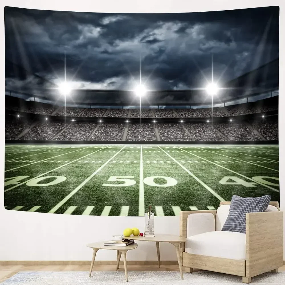 Football Tapestry Stadium Football Satdium Field Light Night Soccer Turf Home Decor Wall Hanging for Living Room Bedroom Dorm