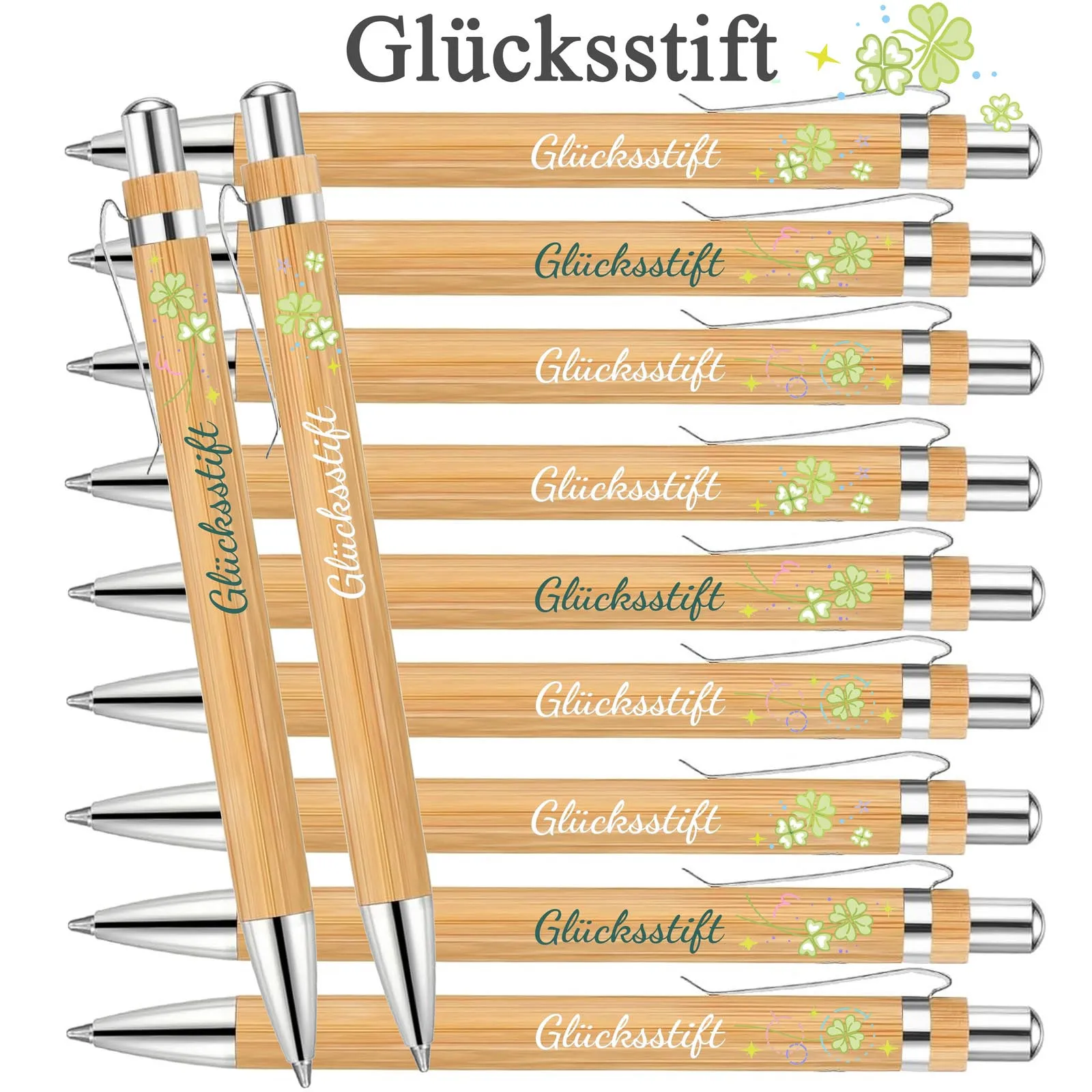6/12 Pcs Lucky Bamboo Penwith German Motivational Quotes For Employee Gifts Durable And Smooth Writing Office Staff'S Top Choice