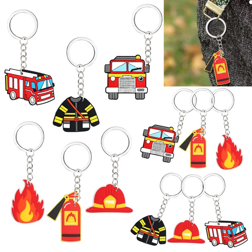 12 pcs Firefighter Party Favors Fire Truck Birthday Supplies Keychain Boy Fireman Party Gift Prize Pinata Goodie Bag Stuffers