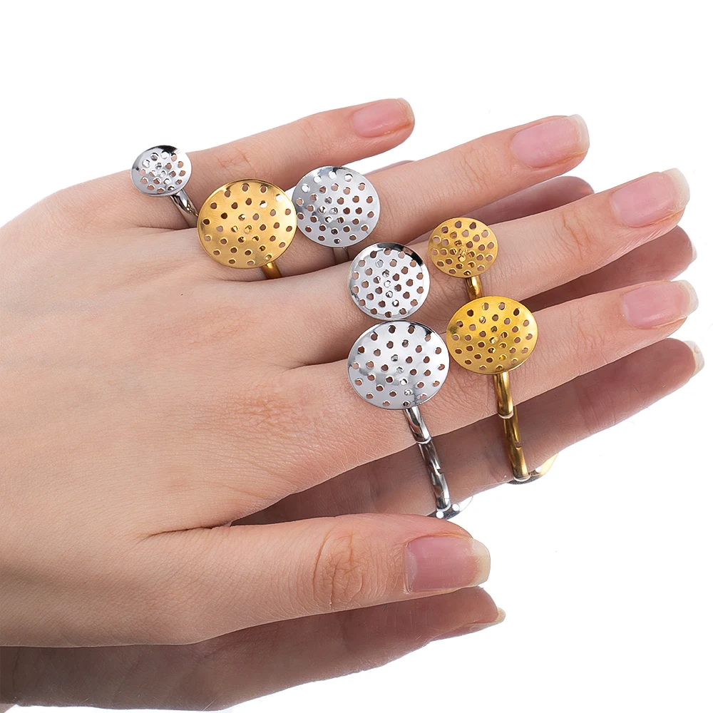 5/10pcs No Fade Stainless Steel Ring Base Adjustable Blank Grid Border Ring Embryo For DIY Jewelry Making Accessories Wholesale