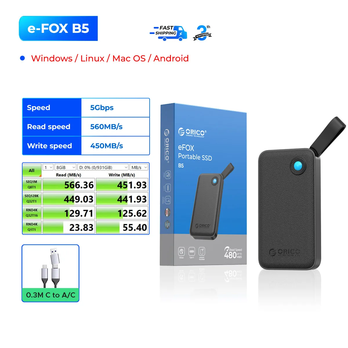 ORICO 2TB Portable SSD Up to 2000MB/s USB 3.2 Gen 2x2 Ultra-Mini