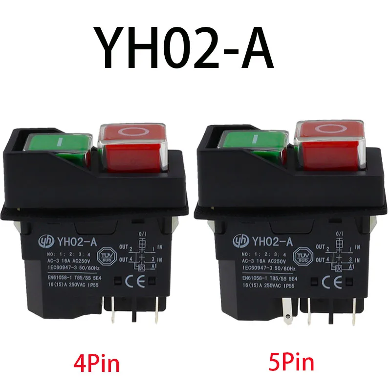 1pcs YH02A 250VAC Electromagnetic Push Button Switches Starter Machine Tool Equipment Waterproof Switch Safety Security IP55 16A