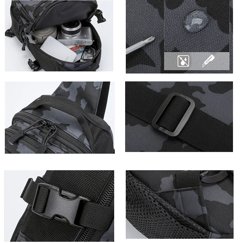 Tactical Sling Shoulder Bags Waterproof Night Reflective Strip Pack EDC New Molle Chest Bag 10L Capacity Wear-resisting black