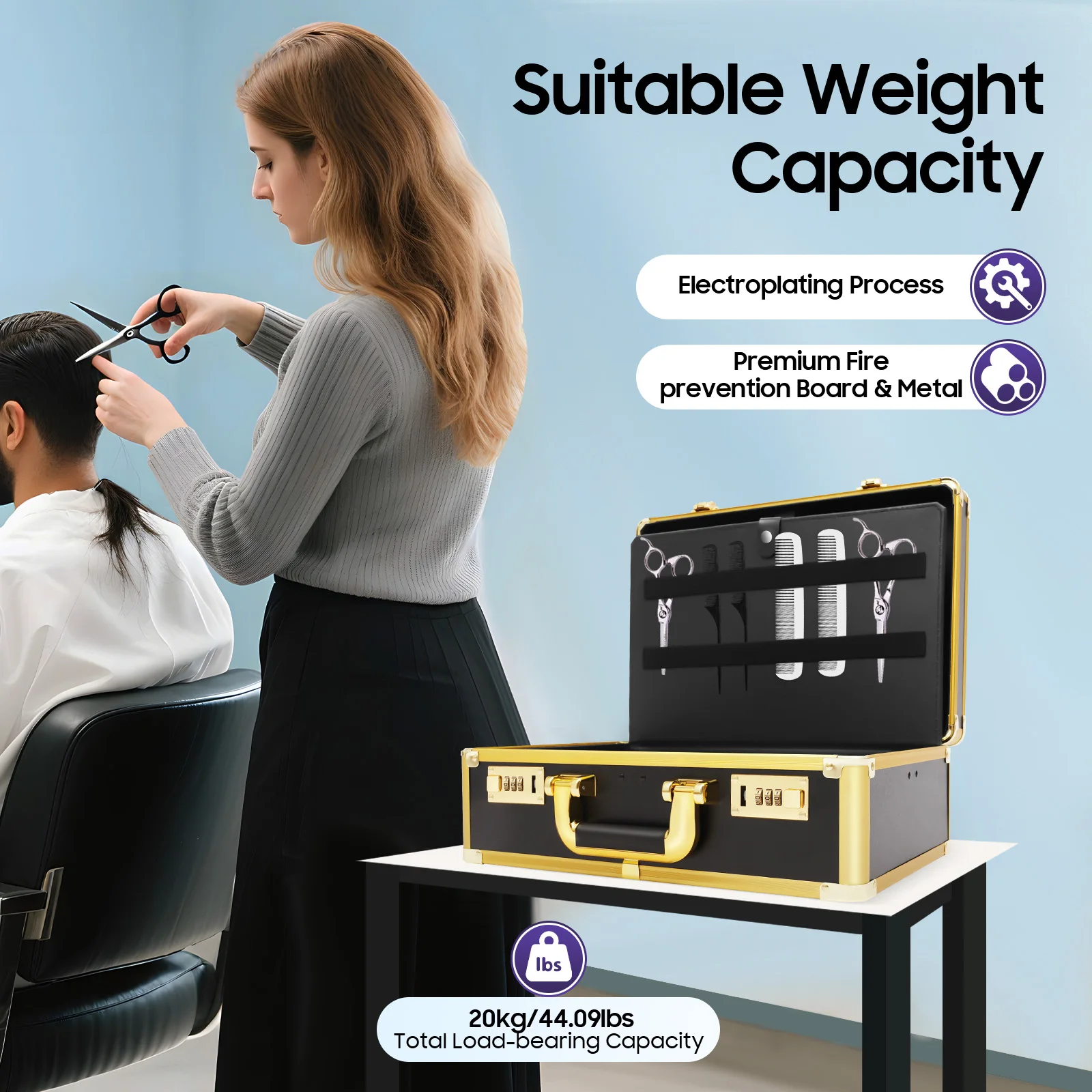 

44lbs Capacity Portable Mobile Barber Station Hair Stylist Case 15.7x6.5x10.8in Large Makeup Case for Barber Cosmetics