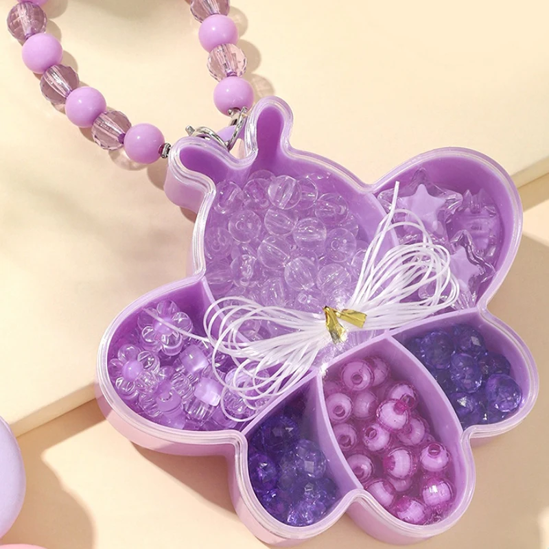 New Purple Handmade DIY Beading Girls Jewellery Box Cute Butterfly Girl Children Necklace Bracelet Toy Set Birthday Gifts