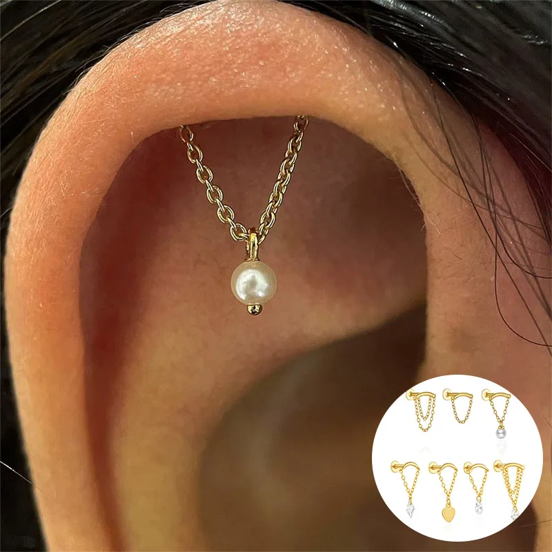 

100% 925 Sterling Silver Zircon Geometric Drop Earrings for Women Girl Pearl Chain Tassel Design Jewelry Party Gift Dropshipping