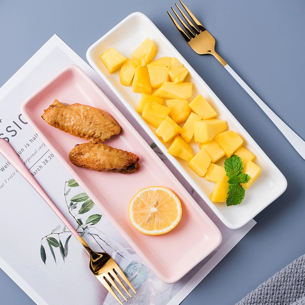 

Long Ceramic Sushi Plate Premium Snack Serving Tray for Home Restaurant Dessert Food Storage Decorative Tableware Dish Pink