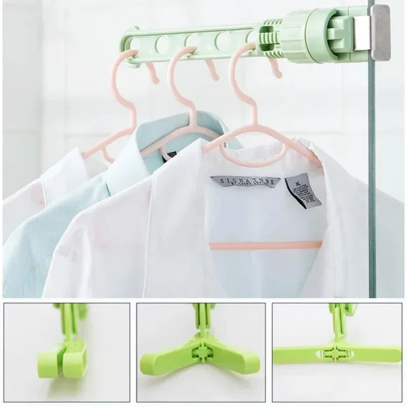 Folding Wall Mount Clothes Hanger Wall Mounted 5-Hole Hanger Punch-Free Bathroom Space Saving Clothes Hangers 5-Hole Drying Rack