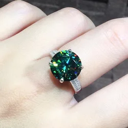 3 Carat Eight Heart Eight Arrow Plated PT950 Imitation Blue Green Moissanite Full Zirconia Opening Ring For Female Women Jewelry
