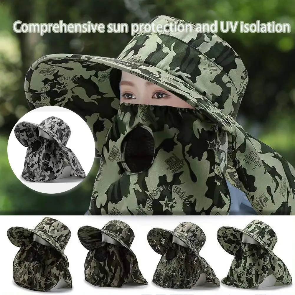 Camo Sunscreen Hat Fishing Sun Shading Neck Protection Breathable Windproof Hiking Tea Picking Photography Face Covering Shawl