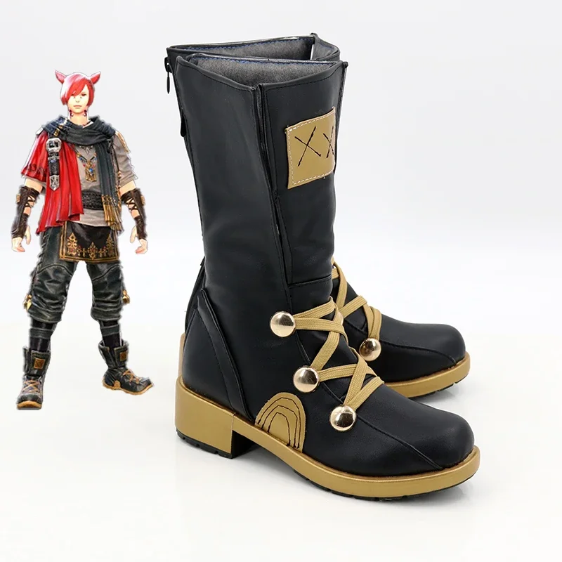 G'raha tia cosplay schuhe spiel ff14 cosplay pu lederschuhe halloween karnevals stiefel cosplay requisiten maßge schneidert