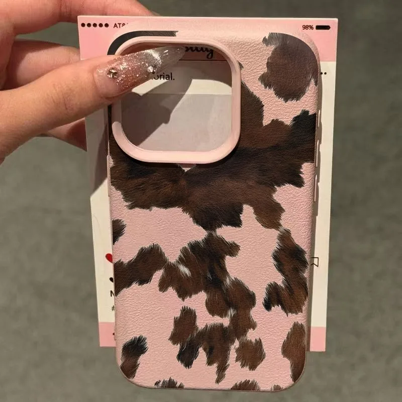 Brown Cow Fur Lichee leather pattern Phone Case For Samsung S26 S25 S24 S23 S22 S21 S20 S10 Plus FE Ultra 4G 5G Shockproof Cover