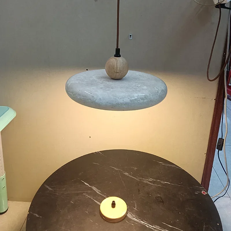 

SANDYHA Yellow Cave Stone Chandeliers Retro Round Pendant Lamp Kitchen Island Light Suspension Luminaire for Dining Room Bedroom
