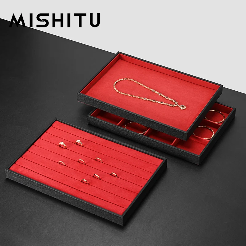 

MISHITU Leather Jewelry Tray Jewelry Organizer Watch Ring Necklace Earrings Display Tray Multifunctional Jewelry Storage Tray