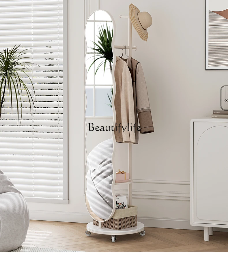 

Floor Coat Rack Dressing Mirror Integrated Clothes Rack Autumn and Winter Movable Rotating Light Luxury Full Body Mirror