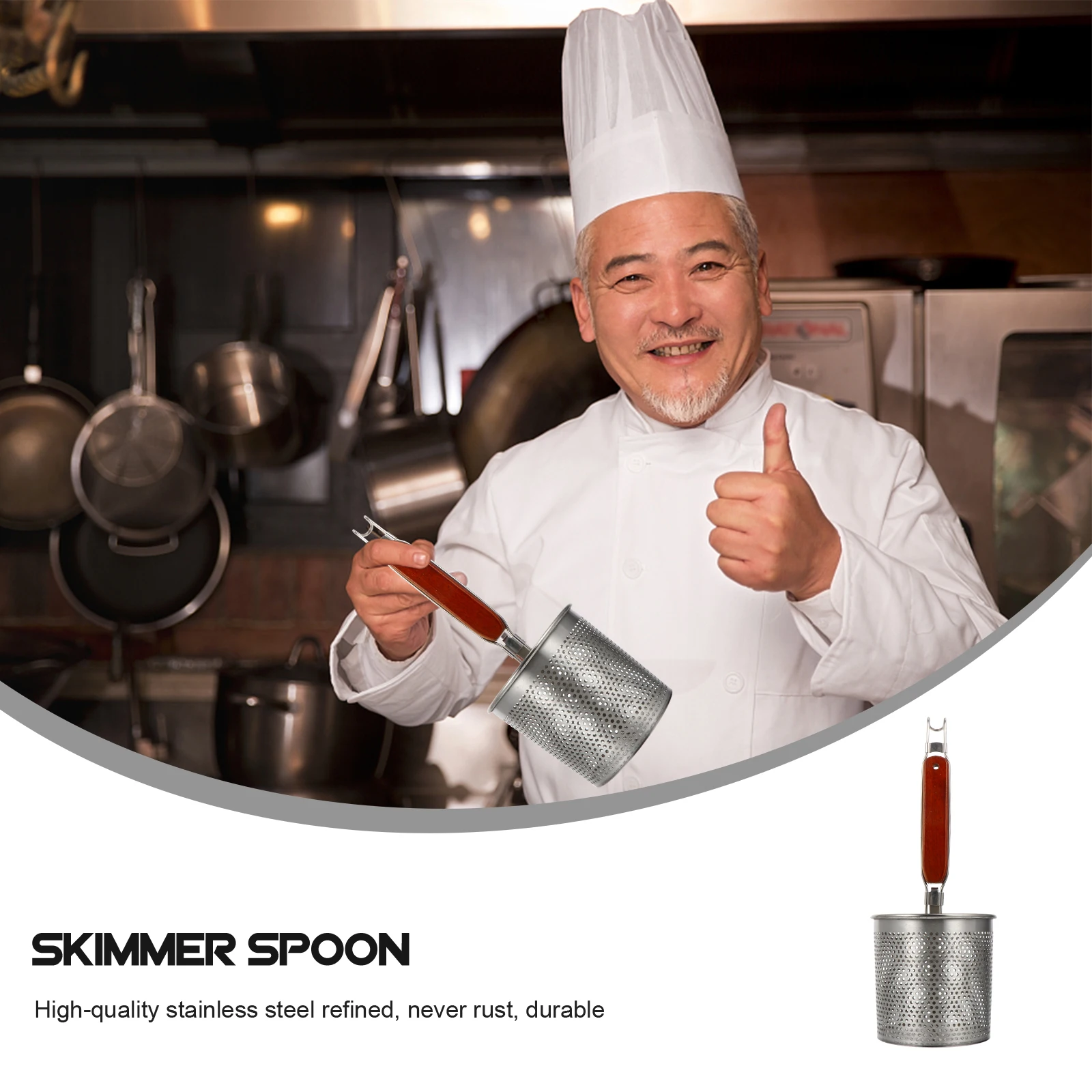 

Stainless Steel Skimmer Spoon Strainer Kitchen Utensil Wood H Fryer Scoop Cooking Tool Oil Water Separator