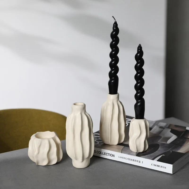 

Ins Candlestick Ornament Wabi-Wind Cream Wind Candlestick Holder Home Living Room Bedroom Dining Romantic