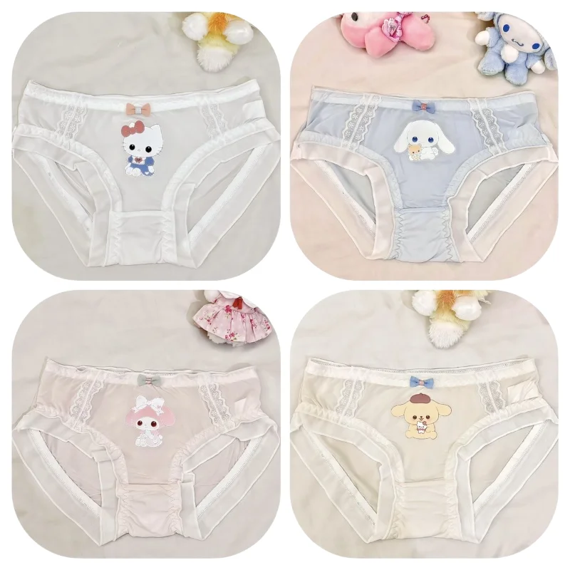 

Нижнее белье Hello Kitty из ледяного шелка Sanrio, трусы с промежностью из чистого хлопка, японские кавайные трусы для девочек, студенческие, со средней талией, удобные, дышащие