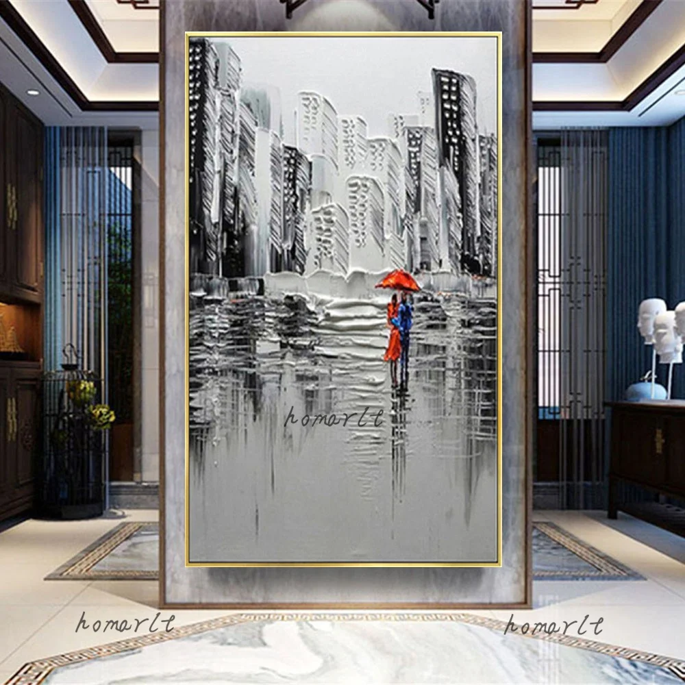 New York City Canvas Poster Hand-Painted Palette Knife Thick Oil Painting Modern Piece Pictures Wall Art Decor Home Sofa Mural